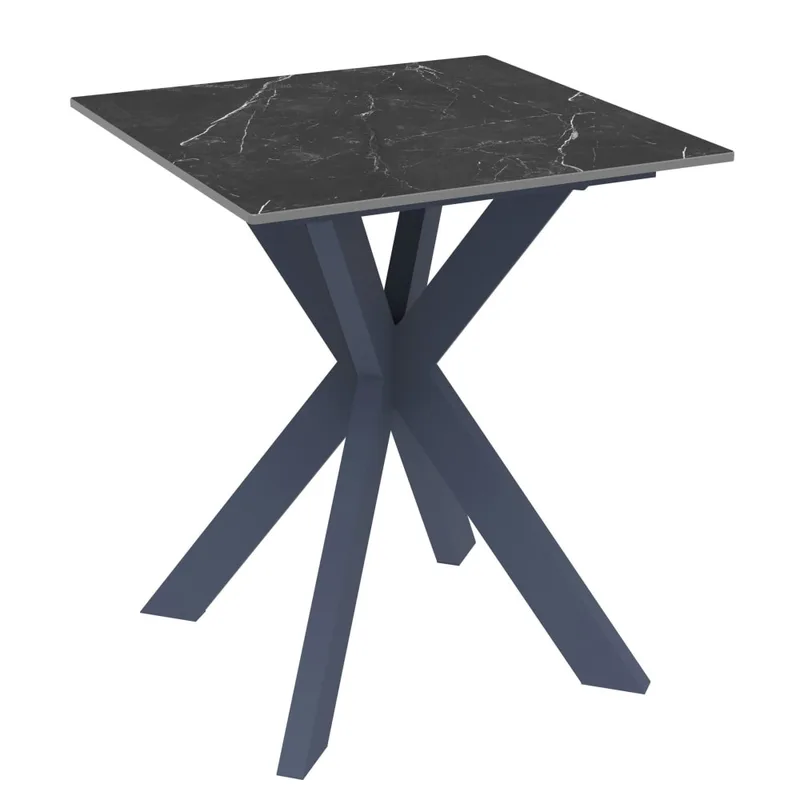Bout de canapé design en céramique noire marbrée 45x45 cm pied mikado