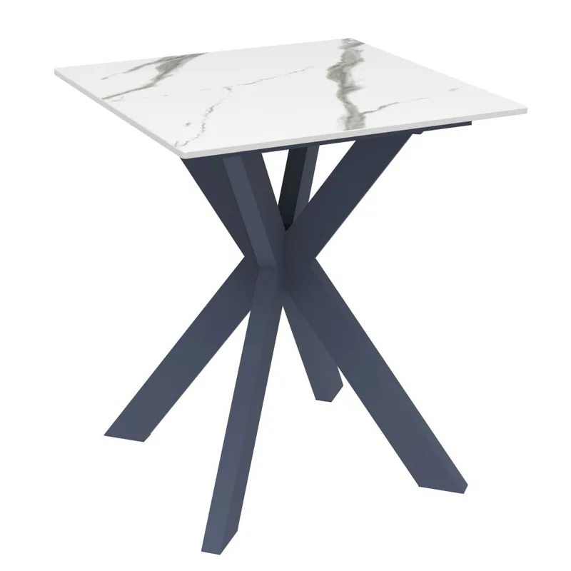 Bout de canapé design en céramique blanche marbrée 45x45 cm