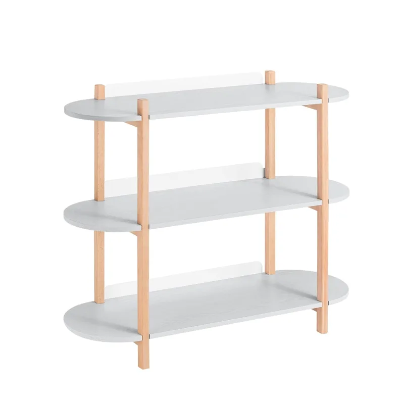 Table console sur pied en bois avec 3 étages effet bois gris