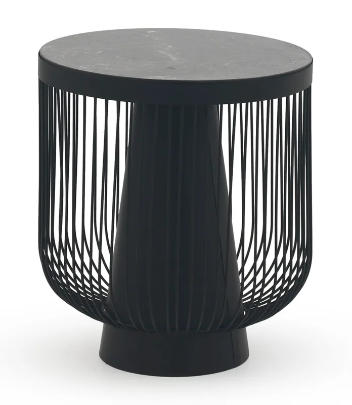 Table d'appoint en métal et marbre, couleur noire