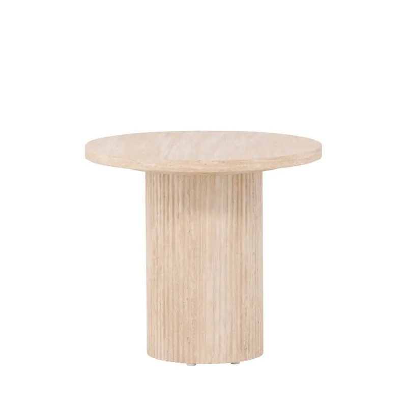 Table d'appoint ronde effet travertin ø50cm - Beige