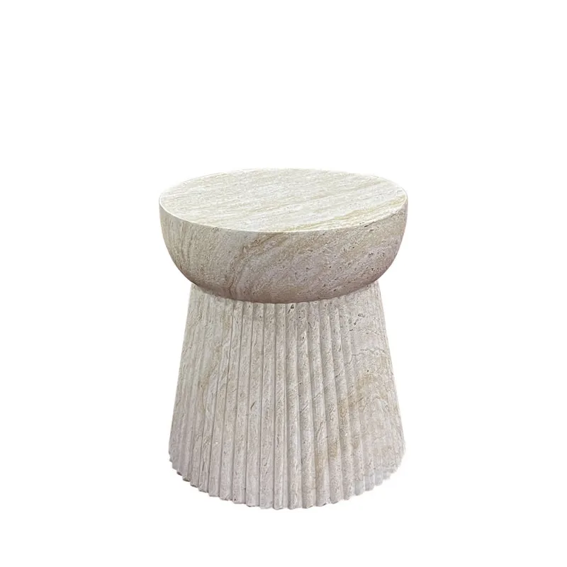 Table d'appoint ronde effet travertin ø37cm - Beige
