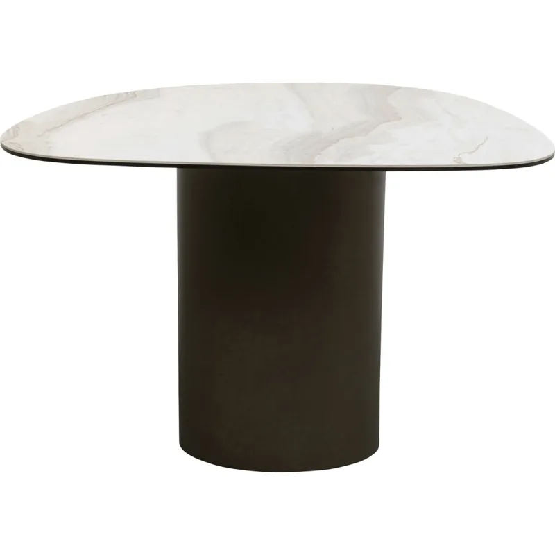 Table d'appoint en grès blanc et acier noir 75x50