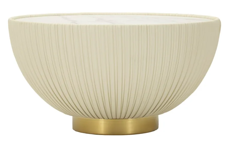 Table basse en éco-cuir crème et plateau en marbre ø 71x38 cm