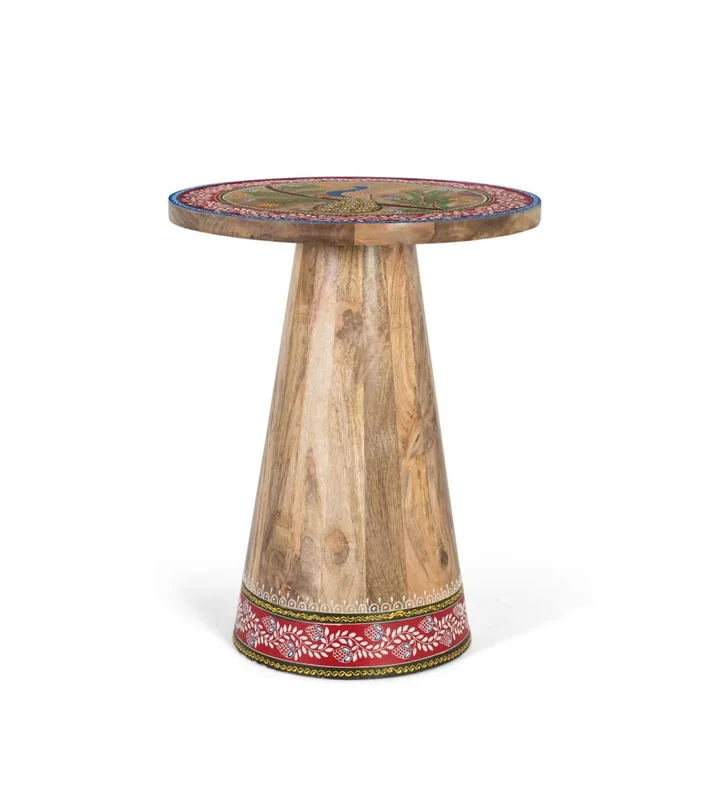 Table d'appoint en bois de manguier avec détails peints à la main