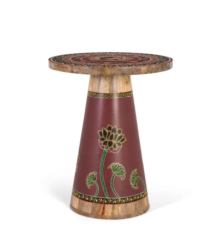 Table d'appoint en bois de manguier avec détails peints à la main