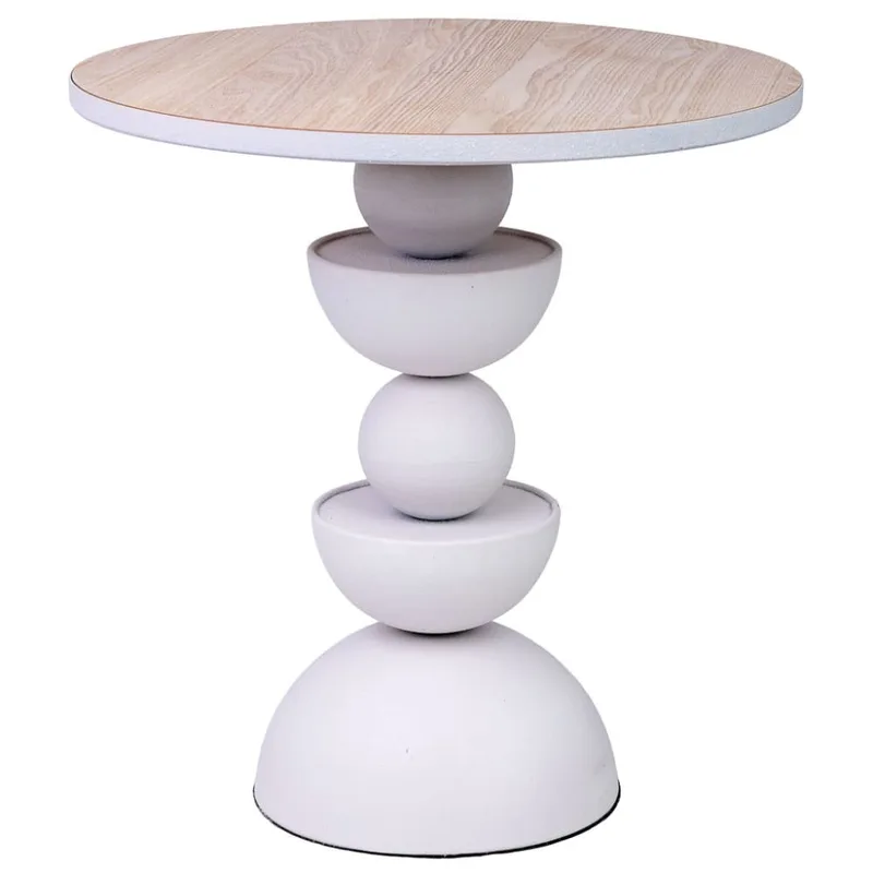 Table d'appoint en métal blanc et bois 46x46x49h cm
