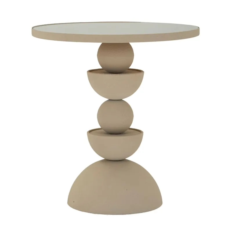 Table basse en métal crème et miroir cm ø 40,5x42