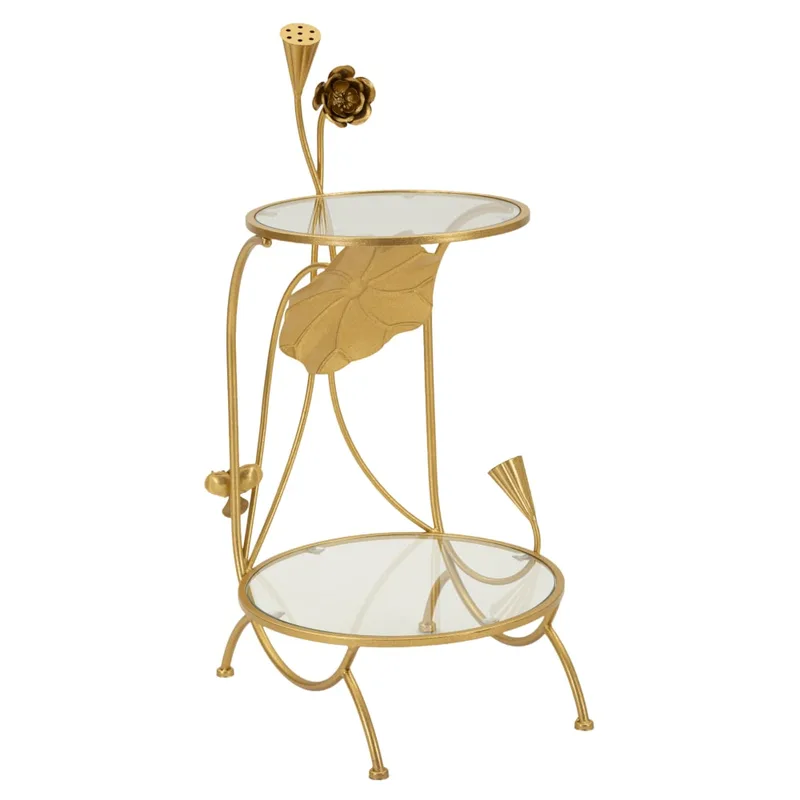 Table basse avec 2 étagères en métal doré et verre cm ø 40x78