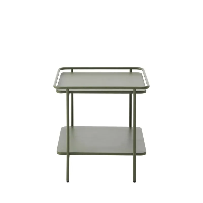 Table d'appoint carrée 2 plateaux en métal 45x45cm - Vert olive