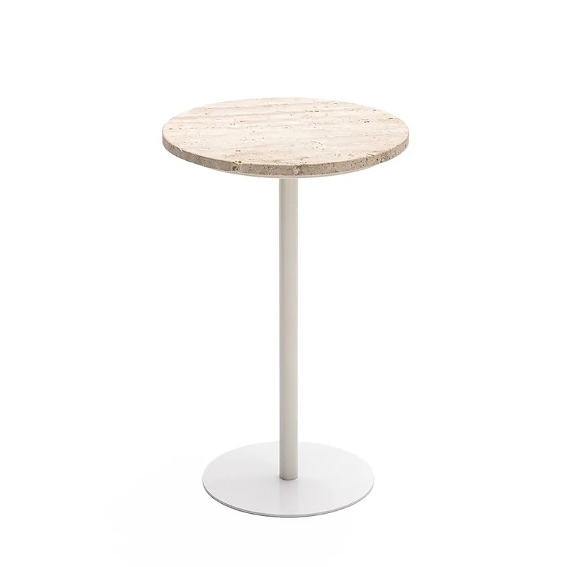 Table d'appoint en métal et travertin ø35cm - Beige