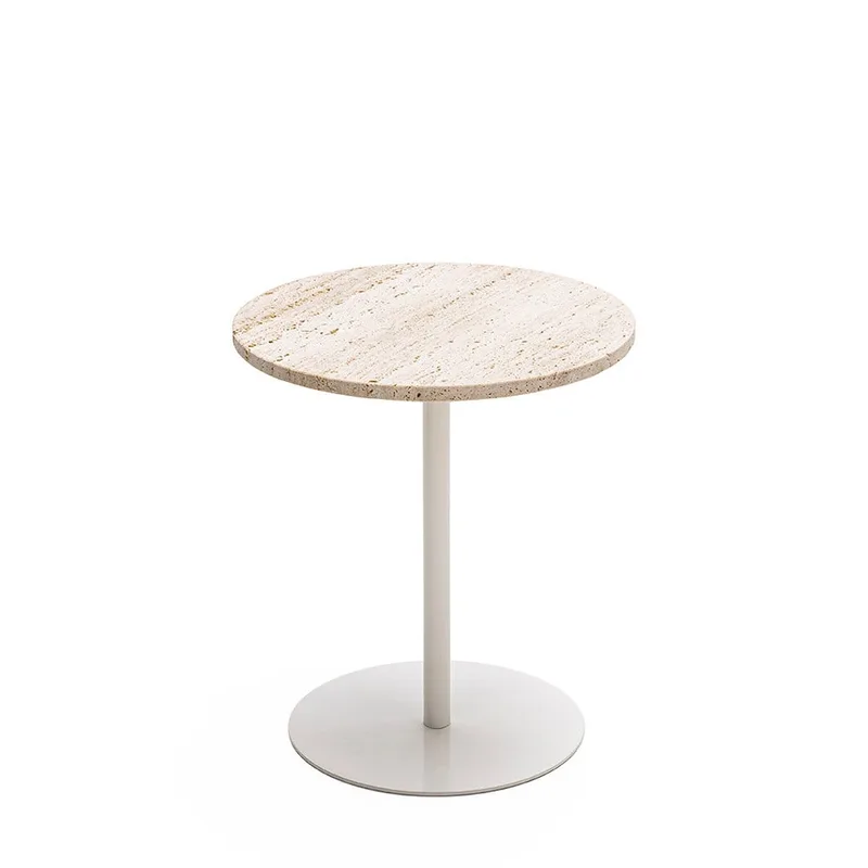 Table d'appoint en métal et travertin ø40cm - Beige