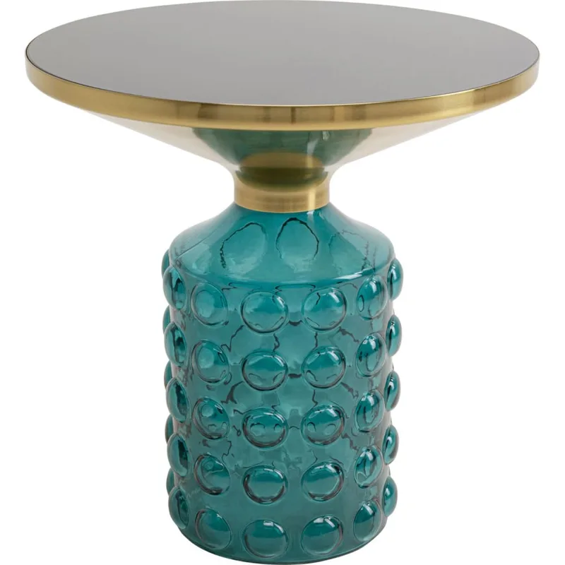 Table d'appoint en verre bullé bleu