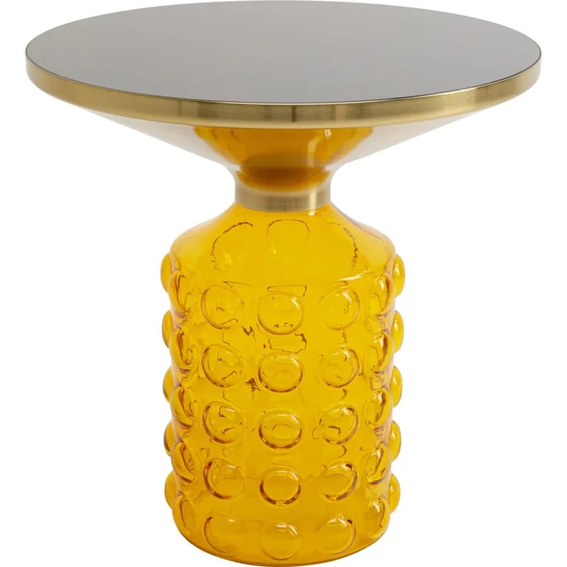 Table d'appoint en verre bullé jaune