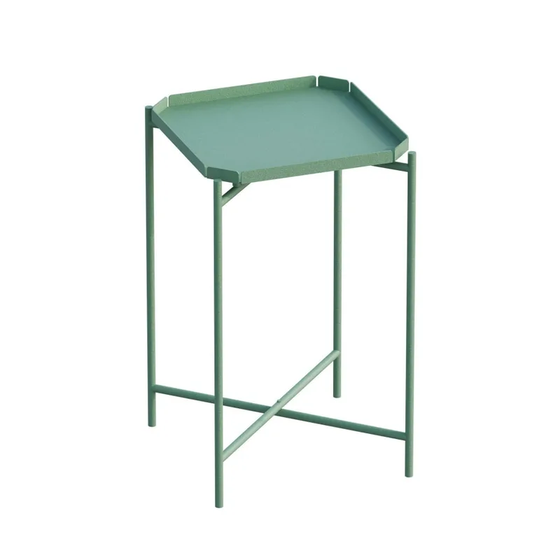 Table d'appoint verte en métal plateau carré