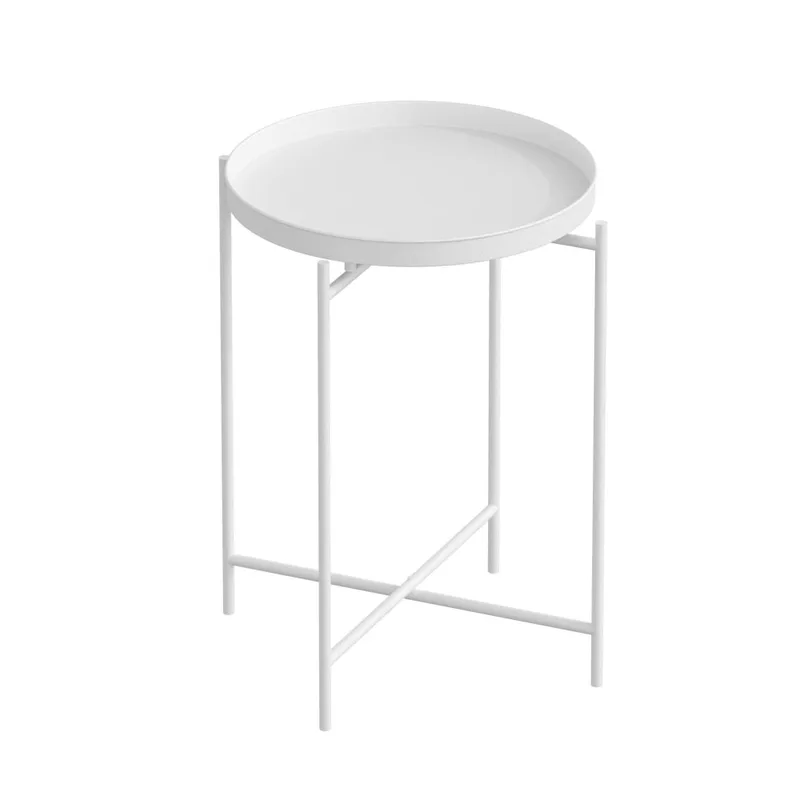 Table d'appoint ronde en métal blanc D46cm