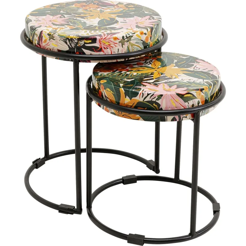 2 tables d'appoint en acier imprimés jungle
