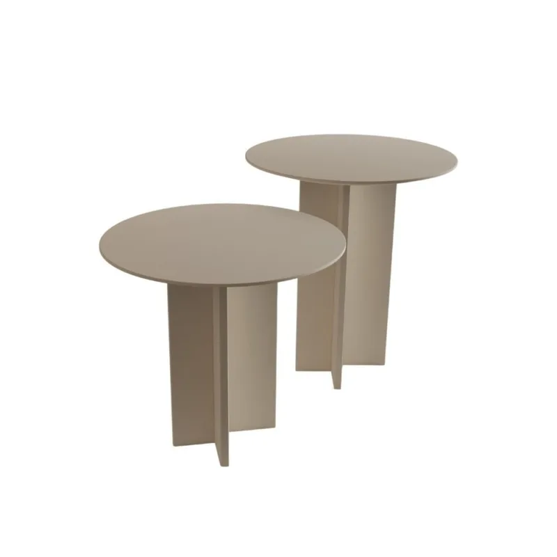 Lot de 2 tables basses rondes H45-55 cm - Beige