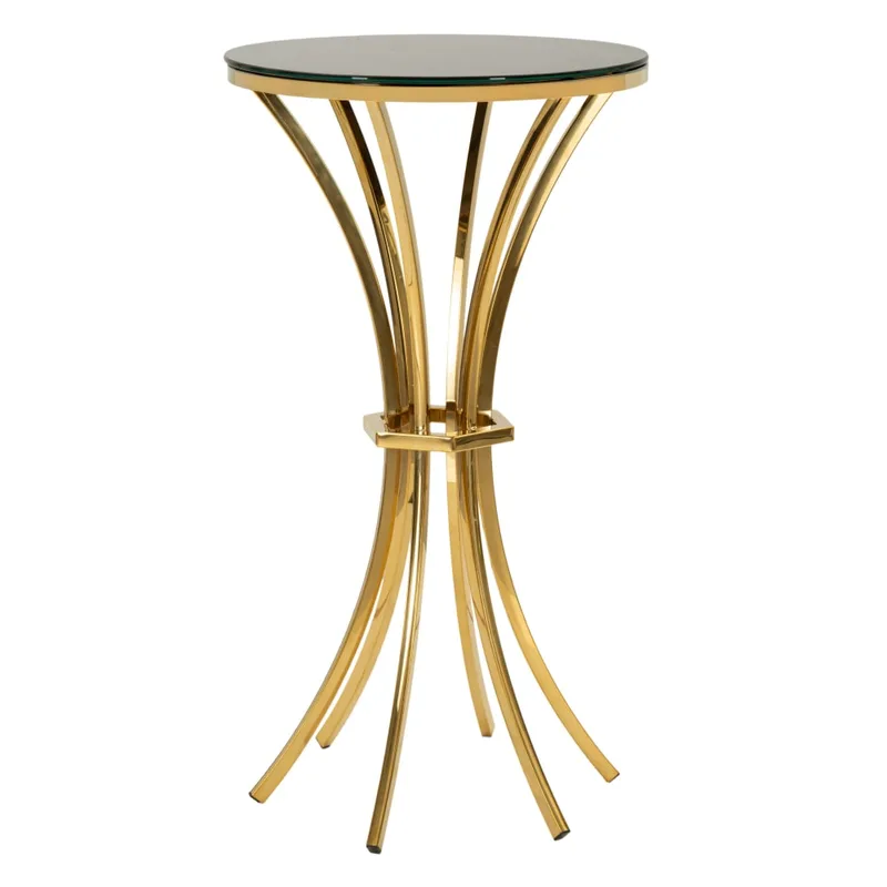 Table haute en métal et verre doré et noir (Ø 50x92 cm)