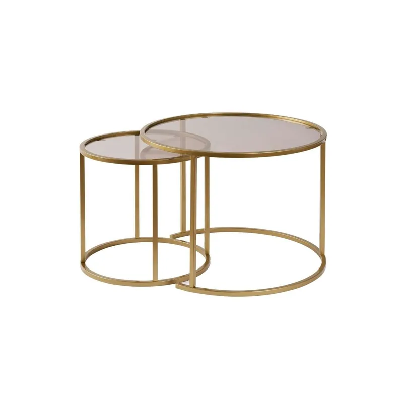 Table gigogne ronde 60cm - verre ambré et métal doré (lot de 2)