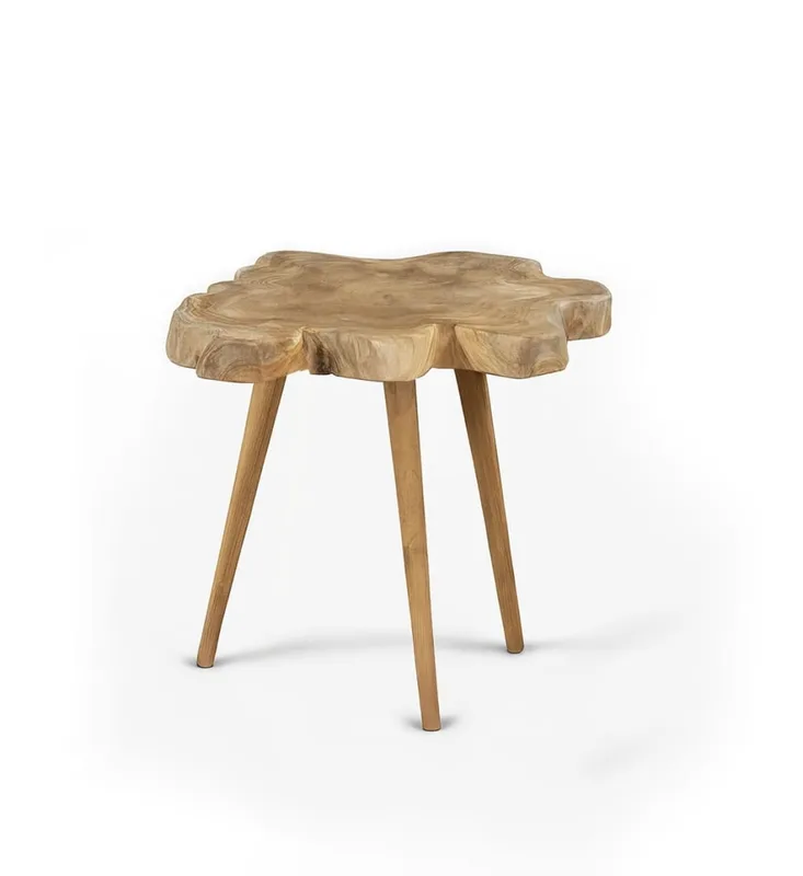 Table d’appoint tronc irrégulier en teck beige