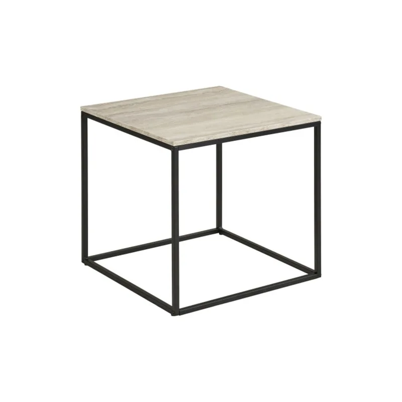 CHIC-Table d'appoint décor travertin et métal 45x45 cm