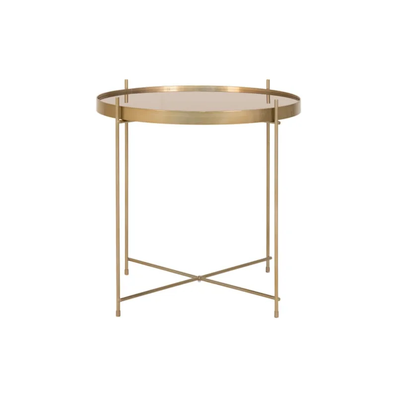 ROMA-Table basse acier couleur laiton et verre ø70cm