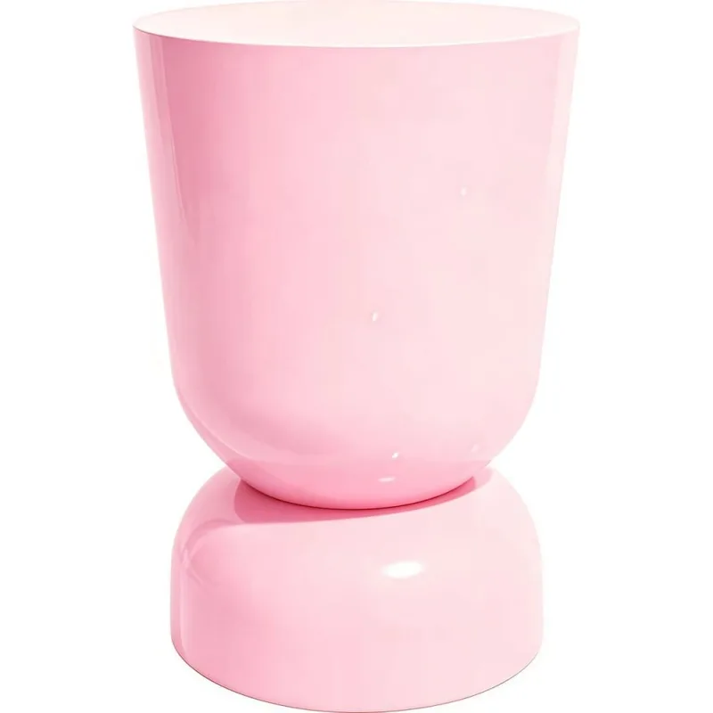 Bout de canapé en résine rose pâle brillant Ø32 cm