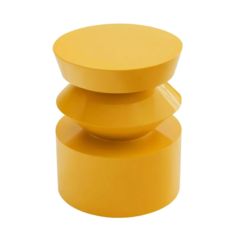 Table basse bout de canapé effet laqué jaune diam 40 cm