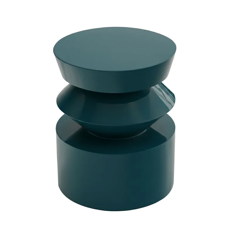 Table basse bout de canapé effet laqué bleu canard diam 40 cm