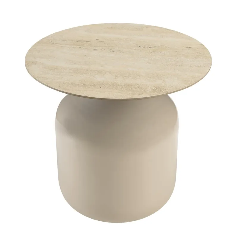 Table d'appoint plateau carreaux vitrifiés pied en fer beige