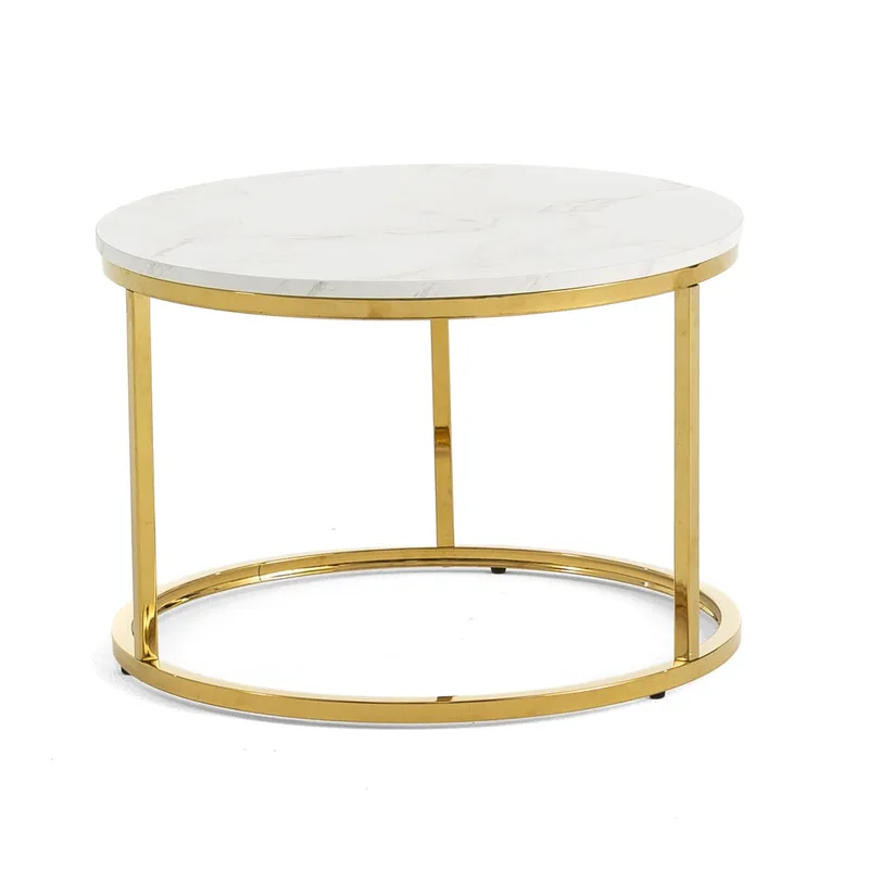 Table d’appoint ronde Ø60 cm base métal or et plateau effet marbre