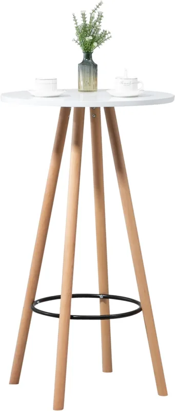 Table haute avec plateau et pieds en bois Nature / Blanc
