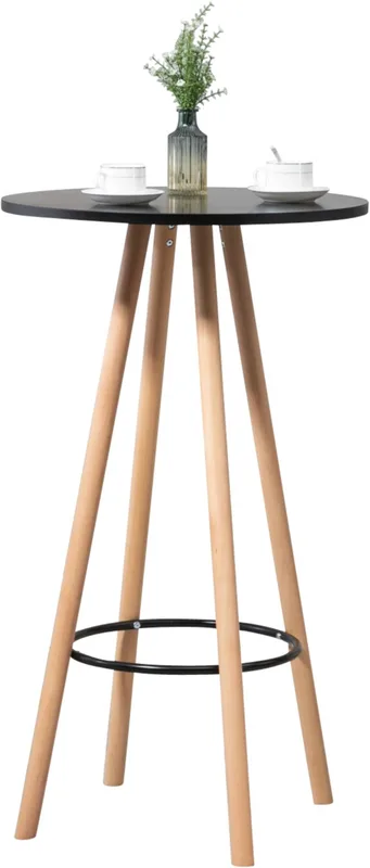 Table haute avec plateau et pieds en bois Nature / Noir