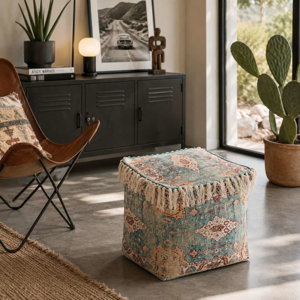 Niylo, pouf en tissu ou velours, photo du marchand